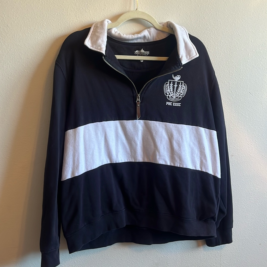 Navy Blue And White Charles River Jacket With Panhellenic Crest